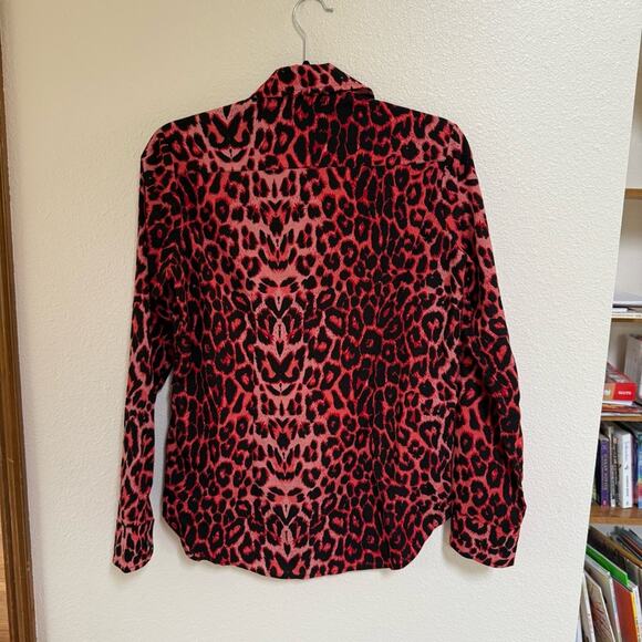 The Shirt by Rochelle Behrens Button Down Blouse in Red Leopard Size S - Picture 3 of 3